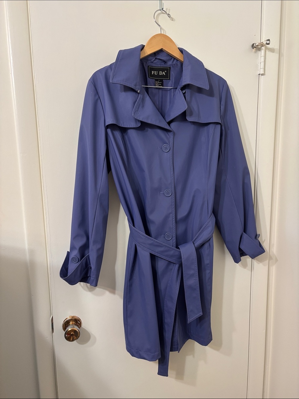 Fu Da Y2K Womens Large Lavender/Periwinkle Classic Trench Coat